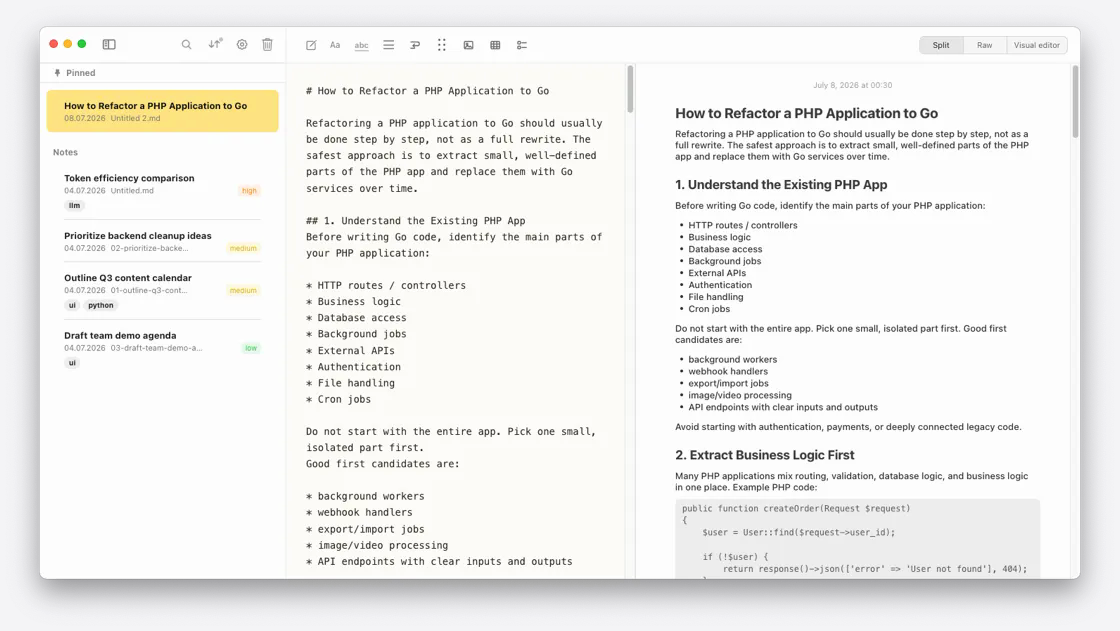 A Notes Plus note with empty line rendering turned off