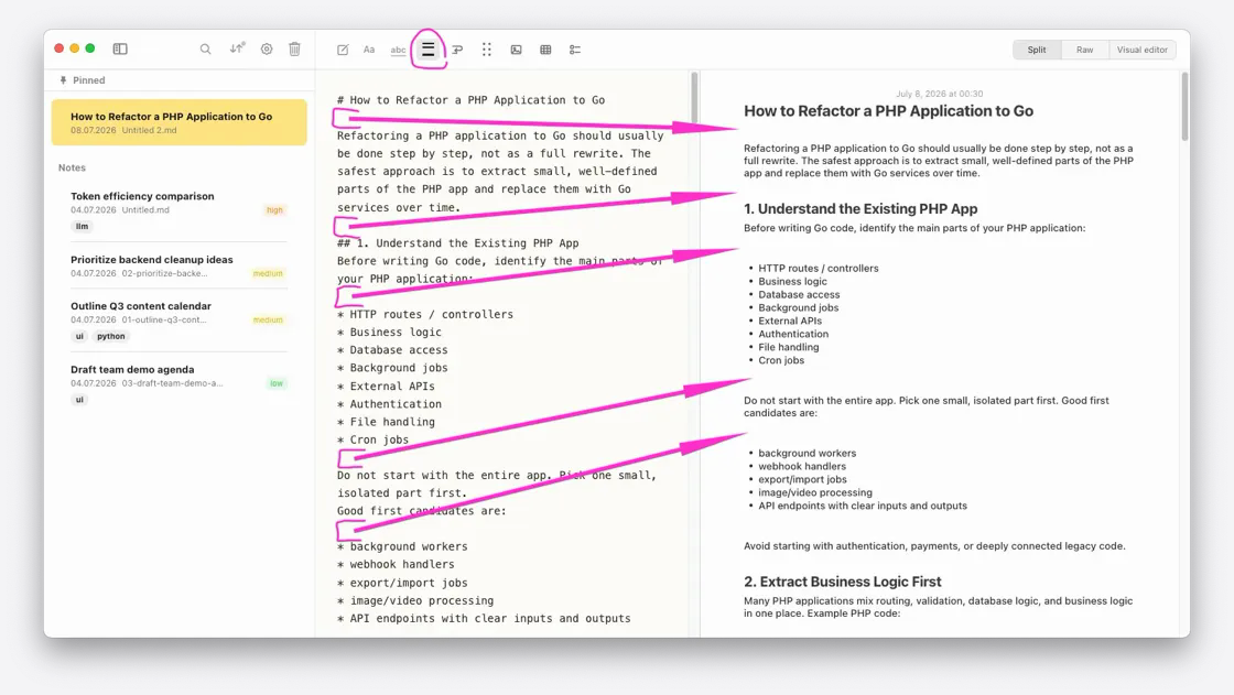 A Notes Plus note with empty line rendering turned on