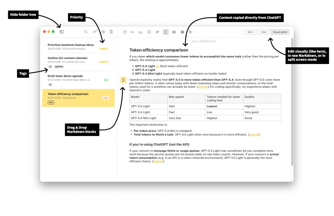 Notes Plus editor — visual mode